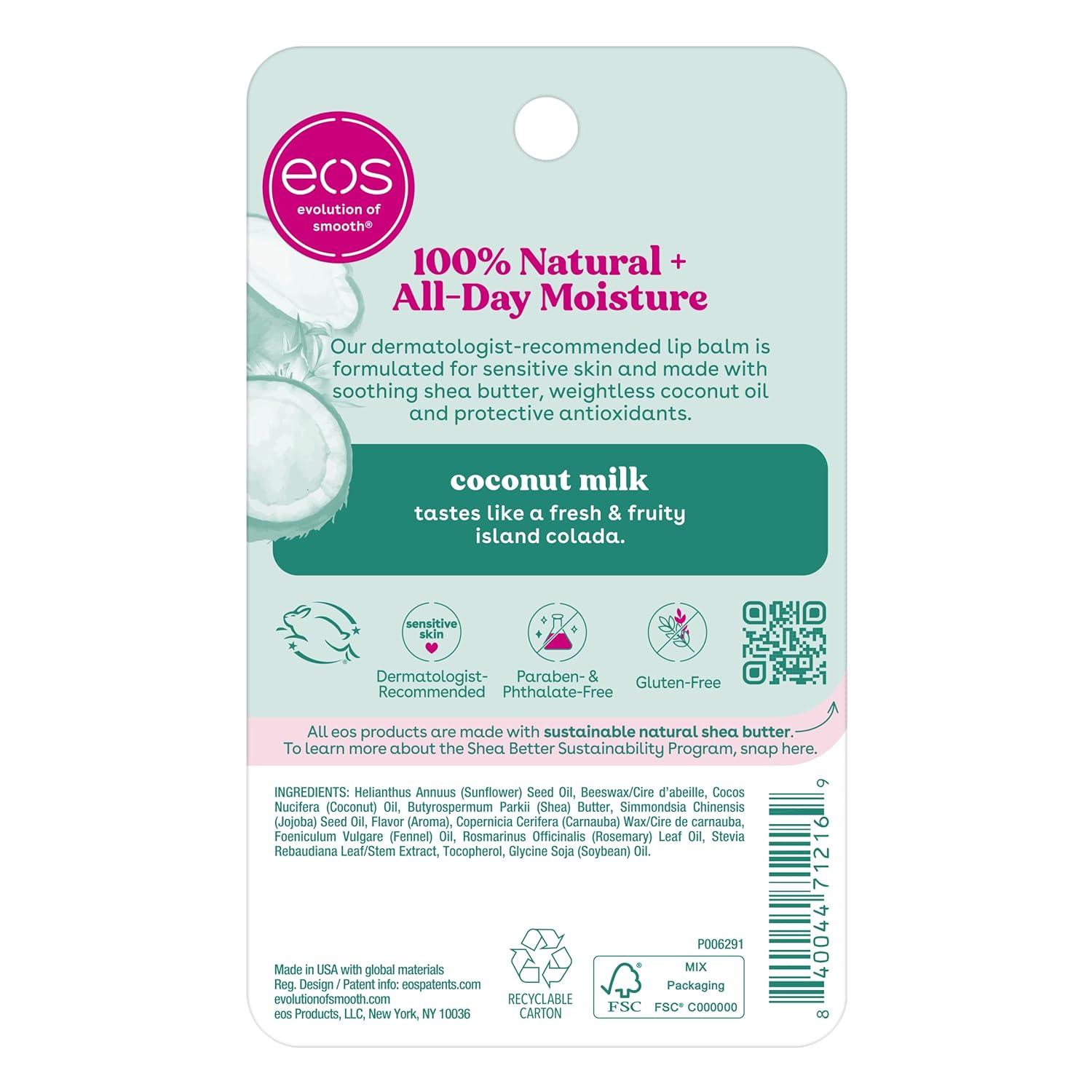 imageeos 100 Natural Lip Balm Watermelon Fros AllDay Moisture Lip Care Products 014 oz 2PackCoconut Milk