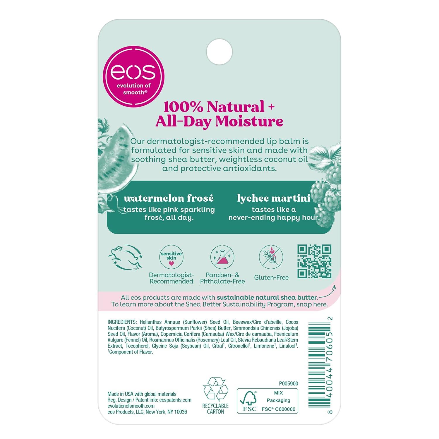 imageeos 100 Natural Lip Balm Watermelon Fros AllDay Moisture Lip Care Products 014 oz 2PackWatermelon Frose Lychee Martini