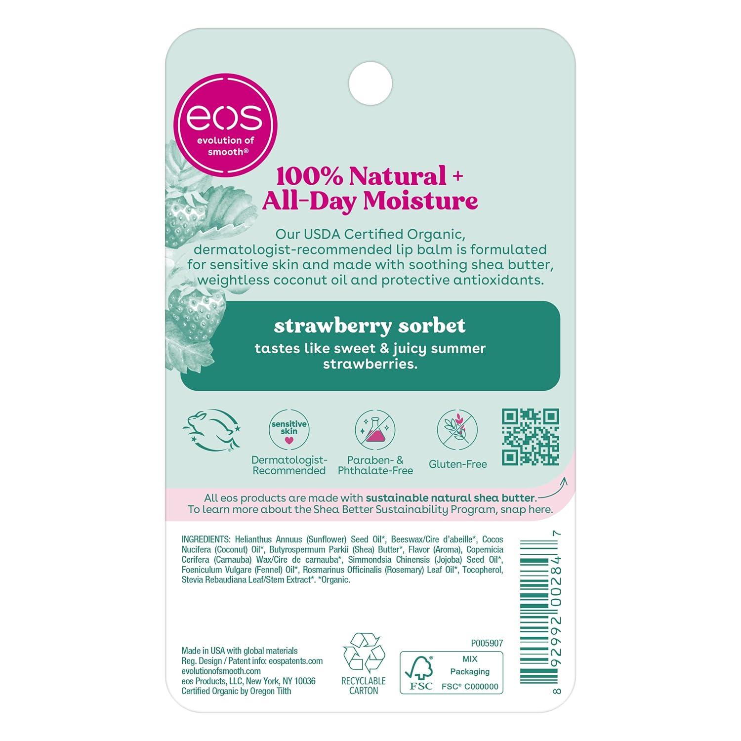 imageeos 100 Natural ampamp Organic Lip Balm Sphere Vanilla Bean Allday Moisture Dermatologist Recommended for Sensitive Skin Lip Care Products 025 ozStrawberry Sorbet