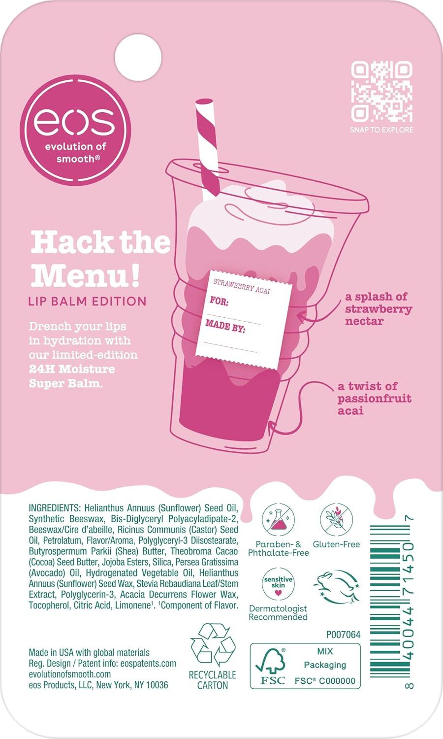 imageeos Flavor Lab Secret Menu Lip Balm Peach Yuzu LimitedEdition Moisturizing Hydrating for Dry Lips Variety Pack 014 oz 2PackStrawberry Acai