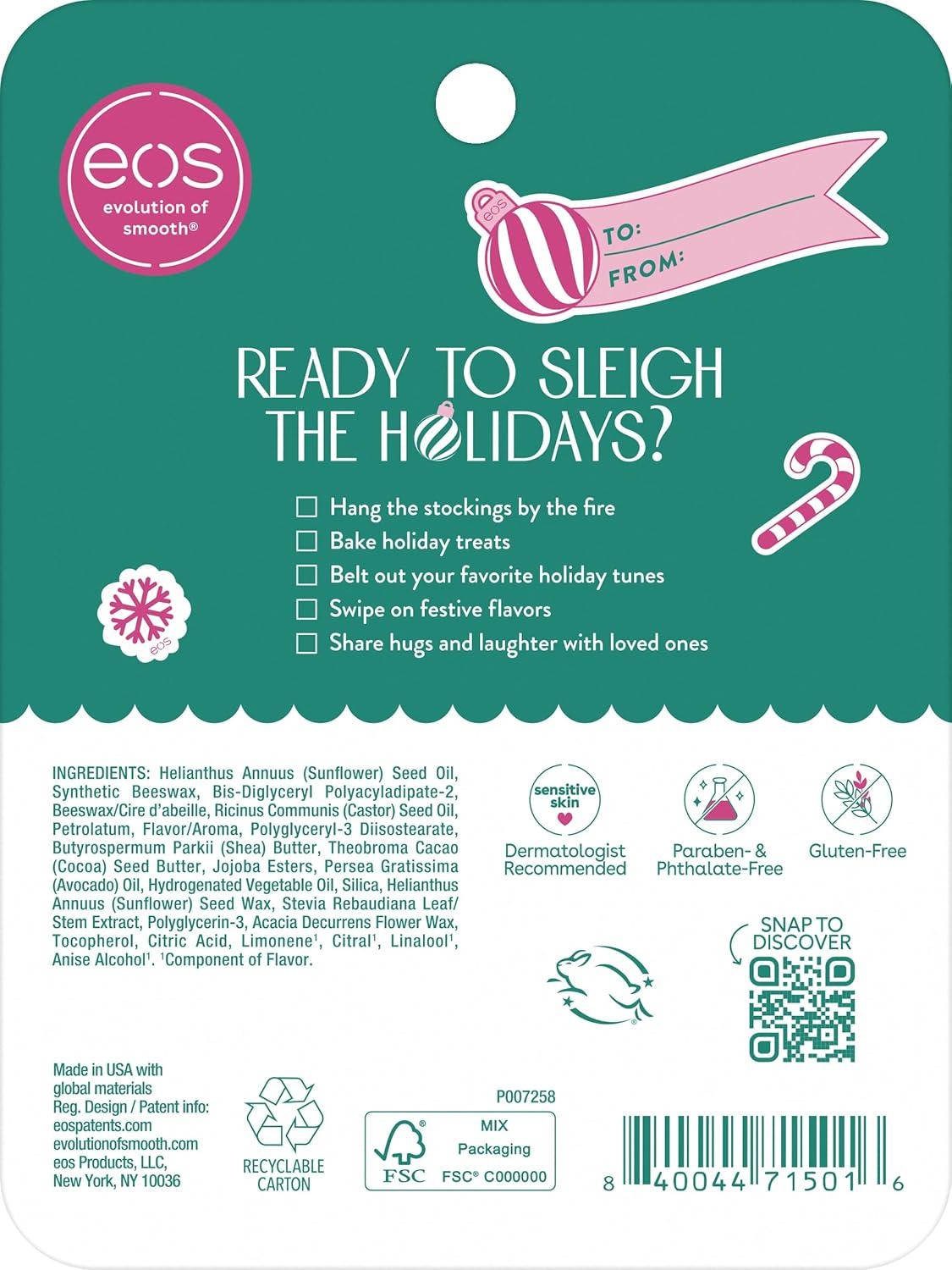 imageeos Holiday 24H Moisture Super Balm Candy Cane Swirl Limited Edition Stocking Stuffers Holiday Lip Mask 035 fl ozSugar Plum Spritz Candy Cane Swirl Iced Sugar Cookie