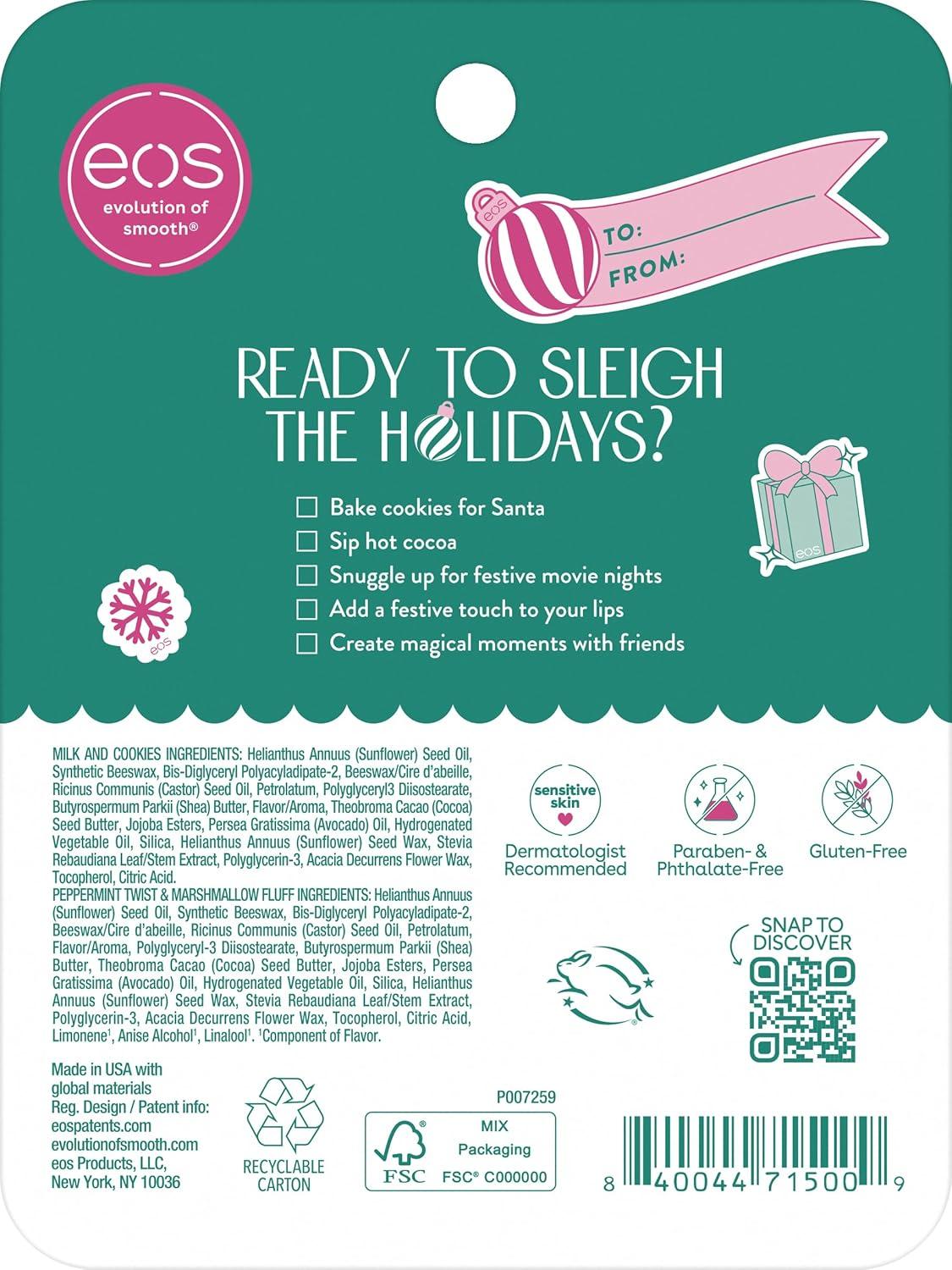 imageeos Holiday Lip Balm Sphere Gift Set Sugar Plum Spritz Candy Apple Candy Cane Swirl Limited Edition Lip Care Natural Shea Butter 025 oz 3packPeppermint Twist Milk Cookies Marshmallow Fluff