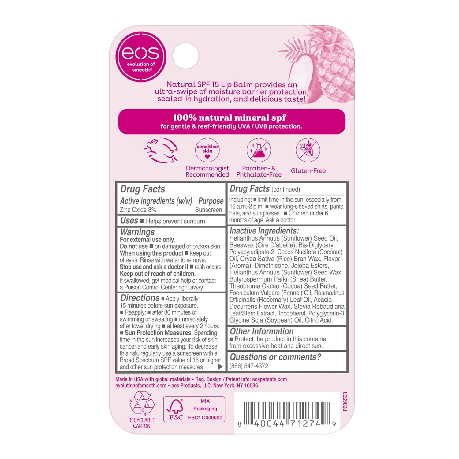 imageeos Natural SPF 15 Lip Balm Pineapple Coconut Daily Protection Water Resistant SPF Lip Balm Sun Care Sunblock for Lips 014 oz014 Ounce Pack of 2