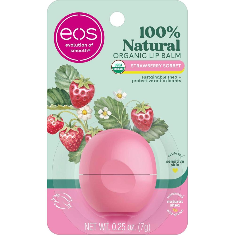 imageeos 100 Natural ampamp Organic Lip Balm Sphere Vanilla Bean Allday Moisture Dermatologist Recommended for Sensitive Skin Lip Care Products 025 ozStrawberry Sorbet