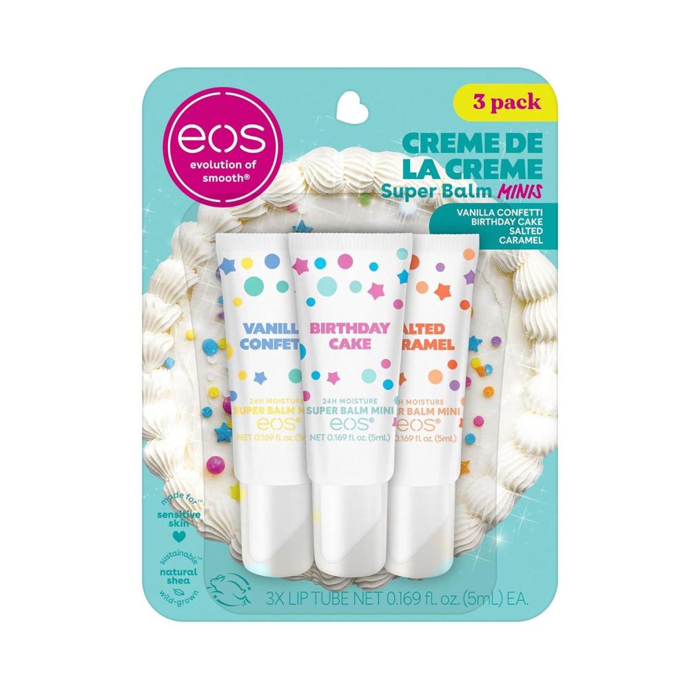 imageeos 24H Moisture Super Balm Minis Crme de la Crme LimitedEdition Lip Mask Lip Mask Made for Sensitive Skin Shea Butter Variety Pack 0169 fl oz 3PackCrme de la Crme