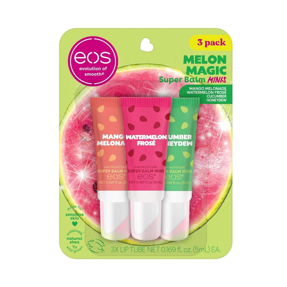 imageeos 24H Moisture Super Balm Minis Crme de la Crme LimitedEdition Lip Mask Lip Mask Made for Sensitive Skin Shea Butter Variety Pack 0169 fl oz 3PackMelon Magic
