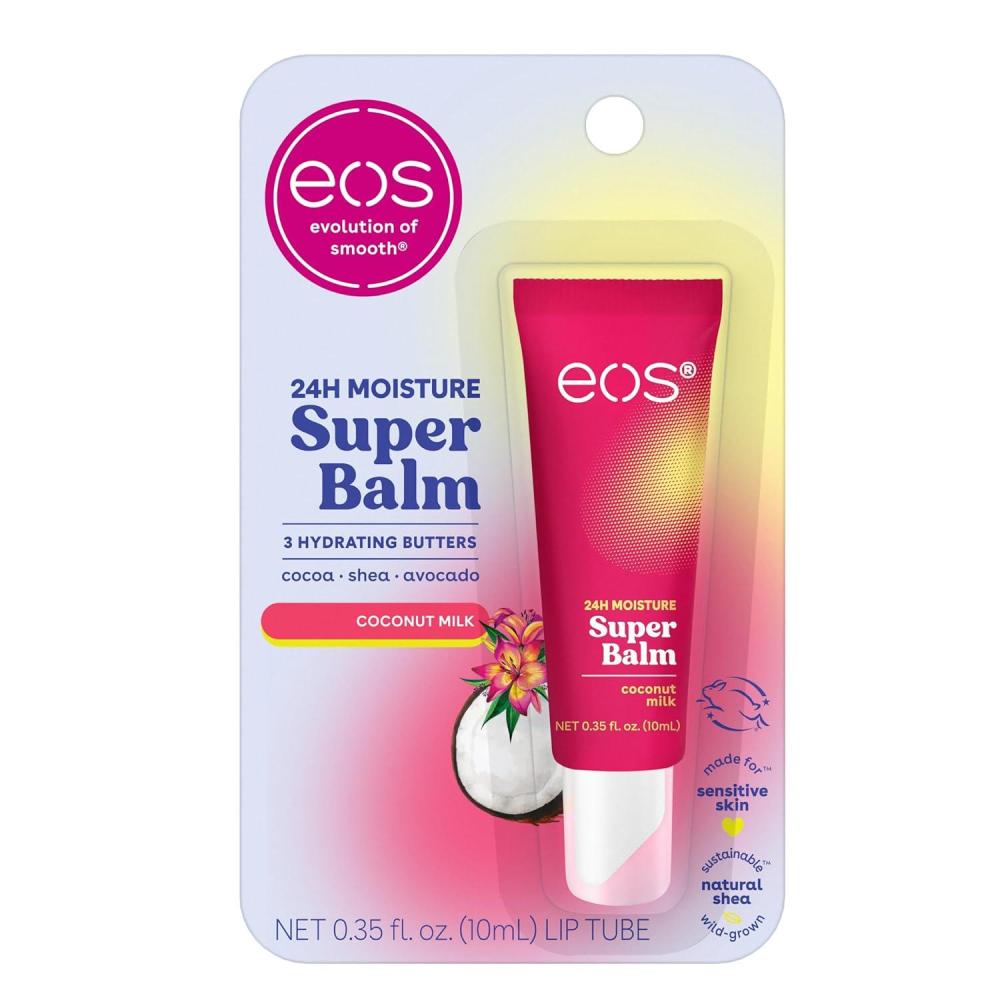 imageeos 24H Moisture Super Balm Raspberry Kiwi Splash ampamp Strawberry Sorbet Lip Mask Day or Night Lip Treatment Made for Sensitive Skin 035 fl oz 2PackCoconut Milk