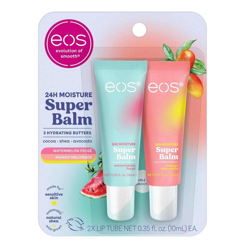 imageeos 24H Moisture Super Balm Raspberry Kiwi Splash ampamp Strawberry Sorbet Lip Mask Day or Night Lip Treatment Made for Sensitive Skin 035 fl oz 2PackWatermelon Fros  Mango Melonade