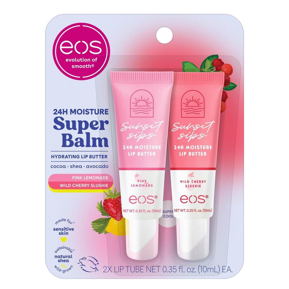 imageeos 24H Moisture Super Balm Raspberry Kiwi Splash ampamp Strawberry Sorbet Lip Mask Day or Night Lip Treatment Made for Sensitive Skin 035 fl oz 2PackPink Lemonade  Wild Cherry Slushie