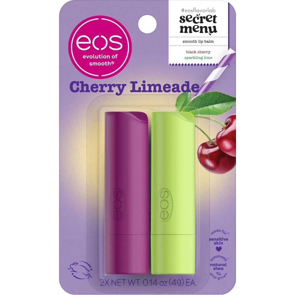 imageeos Flavor Lab Secret Menu Lip Balm  Peach Yuzu LimitedEdition Moisturizing Hydrating for Dry Lips Variety Pack 014 oz 2PackCherry Limeade