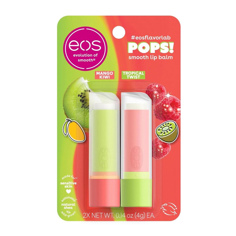 imageeos Flavorlab Pops Lip Balm Mango Kiwi ampamp Tropical Twist LimitedEdition 014 oz 2Pack