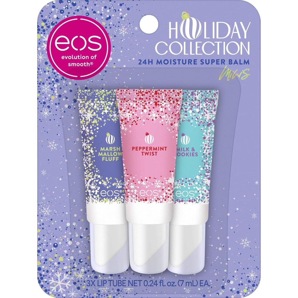 imageeos Holiday 24H Moisture Super Balm Candy Cane Swirl Limited Edition Stocking Stuffers Holiday Lip Mask 035 fl ozPeppermint Twist  Milk  Cookies  Marshmallow Fluff
