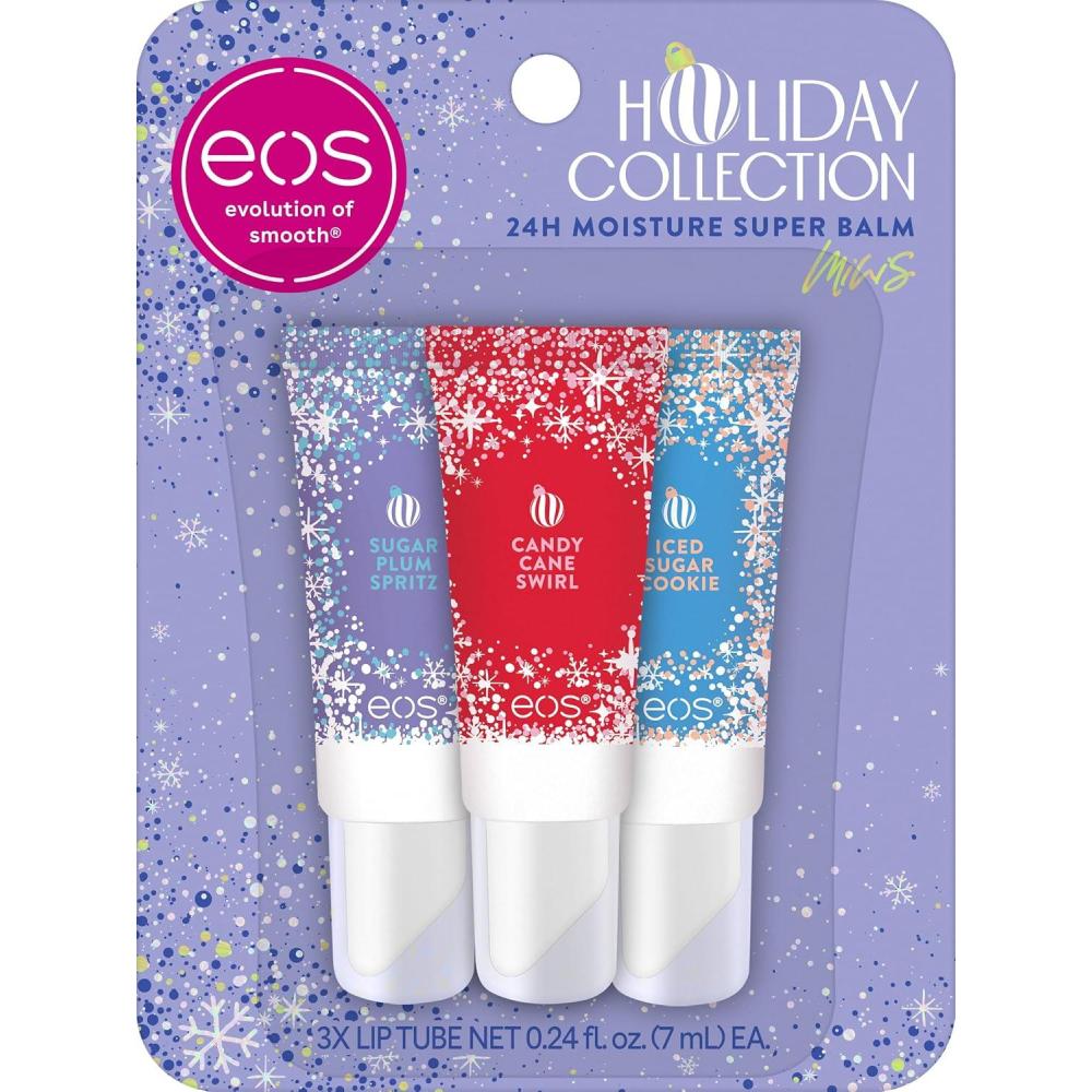 imageeos Holiday 24H Moisture Super Balm Candy Cane Swirl Limited Edition Stocking Stuffers Holiday Lip Mask 035 fl ozSugar Plum Spritz  Candy Cane Swirl  Iced Sugar Cookie