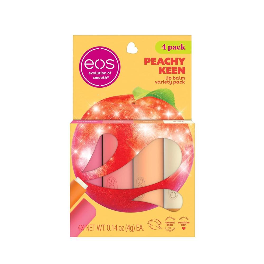 imageeos Lip Balm Gift Set Peachy Keen Limited Edition eos lip balm AllDay Moisture Lip Care Shea Butter Moisturizing Variety Pack 014 oz 4PackPeach Keen