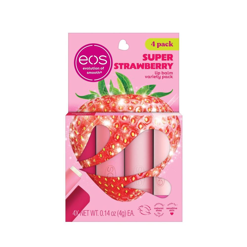 imageeos Lip Balm Gift Set Peachy Keen Limited Edition eos lip balm AllDay Moisture Lip Care Shea Butter Moisturizing Variety Pack 014 oz 4PackSuper Strawberry