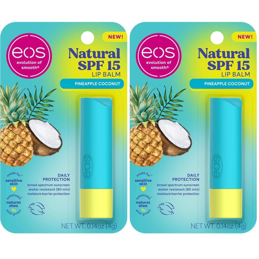 imageeos Natural SPF 15 Lip Balm Pineapple Coconut Daily Protection Water Resistant SPF Lip Balm Sun Care Sunblock for Lips 014 oz014 Ounce Pack of 2