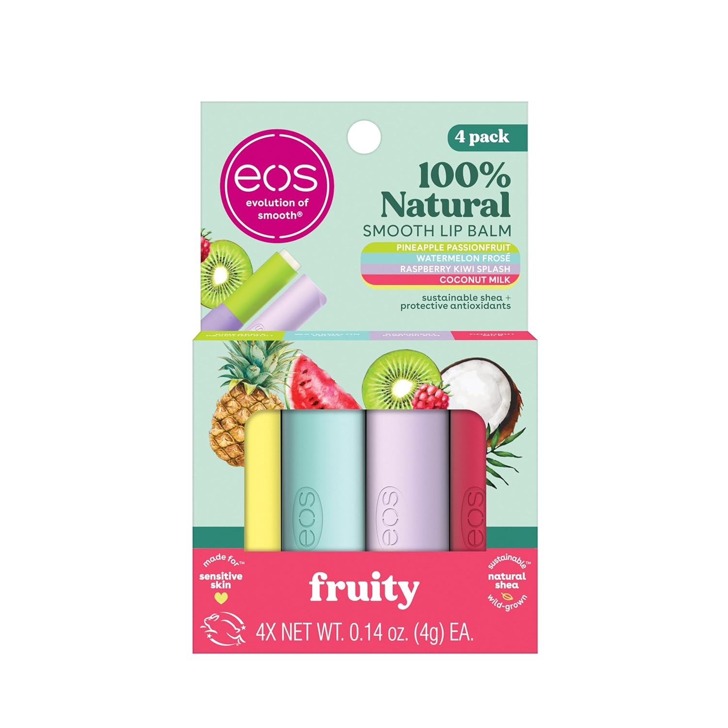 image:imageeos 100 Natural Lip Balm Strawberry Sorbet and Pomegranate Raspberry AllDay Moisture Lip Care Products 014 oz 2PackMulti