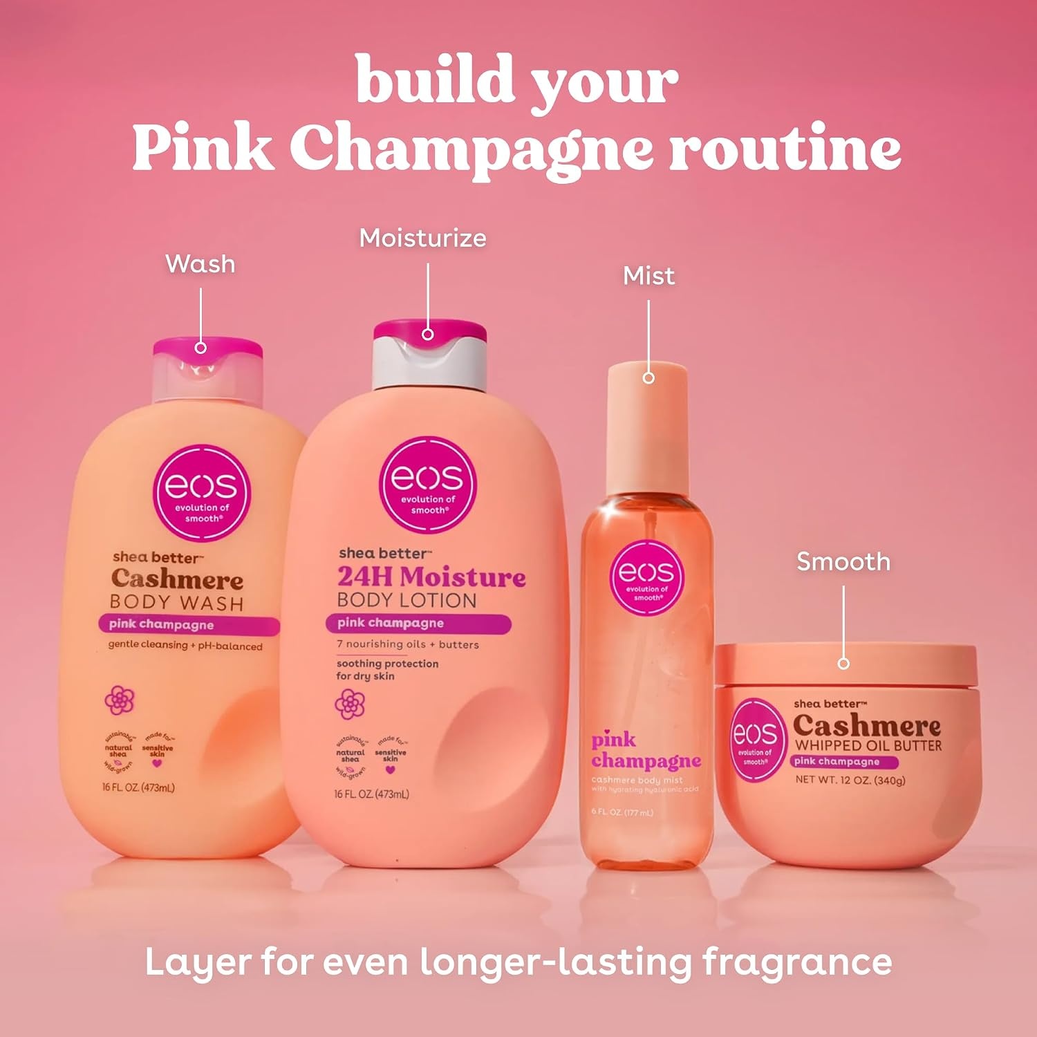 image:imageeos Cashmere Whipped Oil Body Butter Crme de Pistachio 72 Hour Weightless Moisture For Dry Skin Rich Formula and Deep Hydration Body Care 12 ozPink Champagne